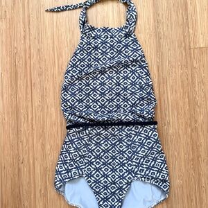 Seea Blue and White Halter One Piece Swimsuit